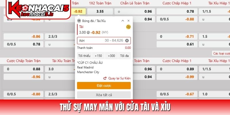 Thử sự may mắn với cửa Tài và Xỉu