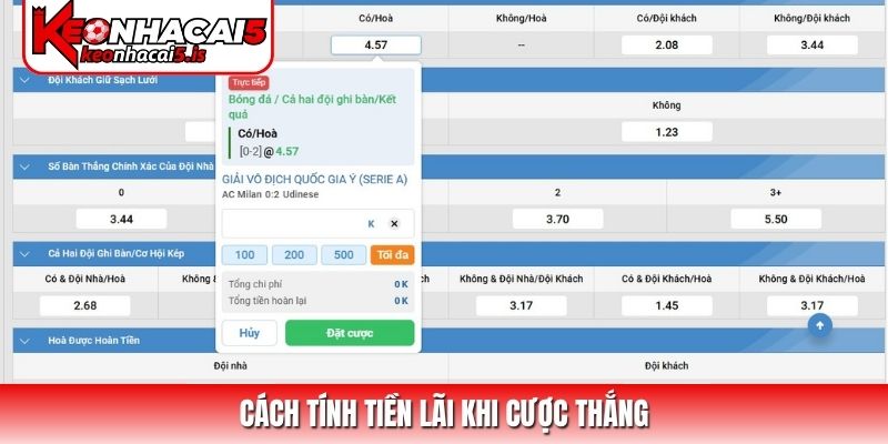 Cách tính tiền lãi khi cược thắng